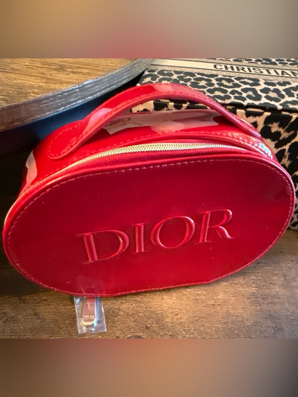 Dior Patent Leather Red Embossed Cosmetic Case